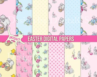 Easter digital paper Easter scrapbook paper Bunny digital paper Pink blue green commercial use Easter printable paper