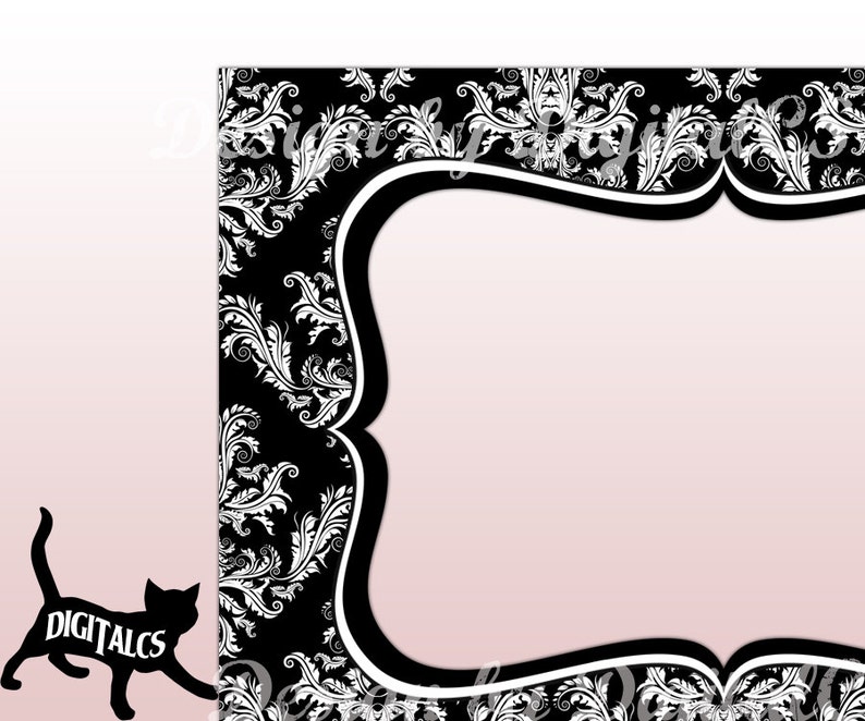 Damask Digital Frame Clipart Clip Art Wedding Black and White Damask