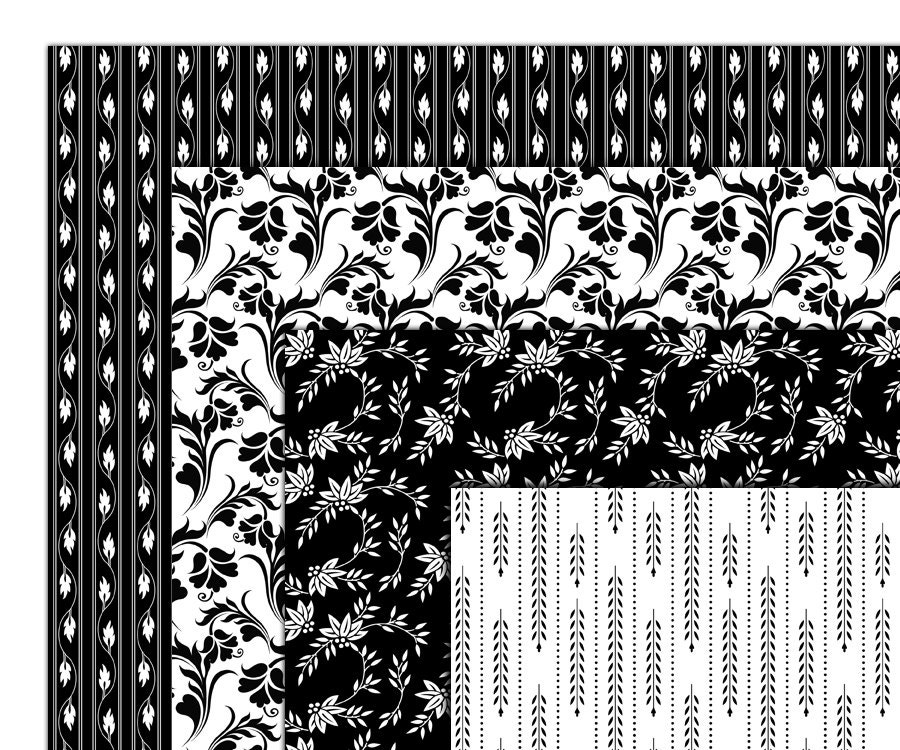 Black and White Digital Paper Damask Floral Digital Paper Elegant