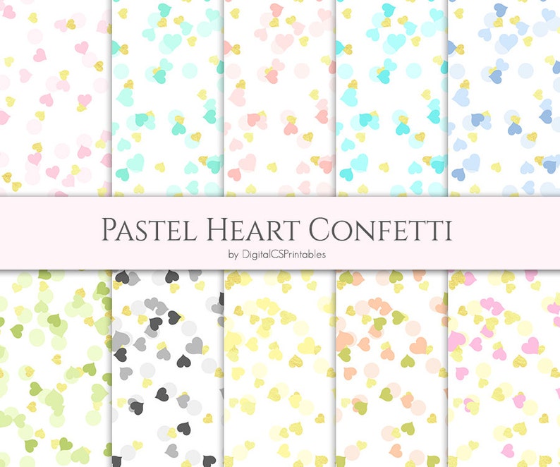 Heart Confetti Digital Paper Heart Digital Paper Heart Paper Etsy