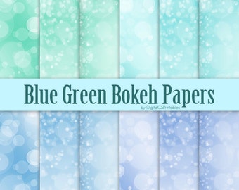 Bokeh digital paper Blue bokeh Mint bokeh Pastel Blue digital paper Mint digital paper Turquoise digital paper