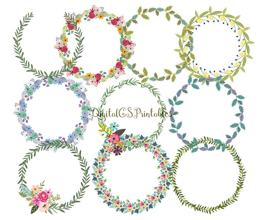 Floral Wreath Clipart Hand Drawn Clipart Digital Wreath Clip Art Hand