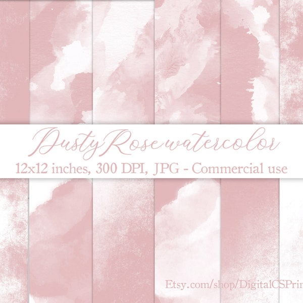 Dusty rose digital paper dusty pink watercolor papers Commercial use Watercolor texture watercolor paper pastel pink texture rose pink