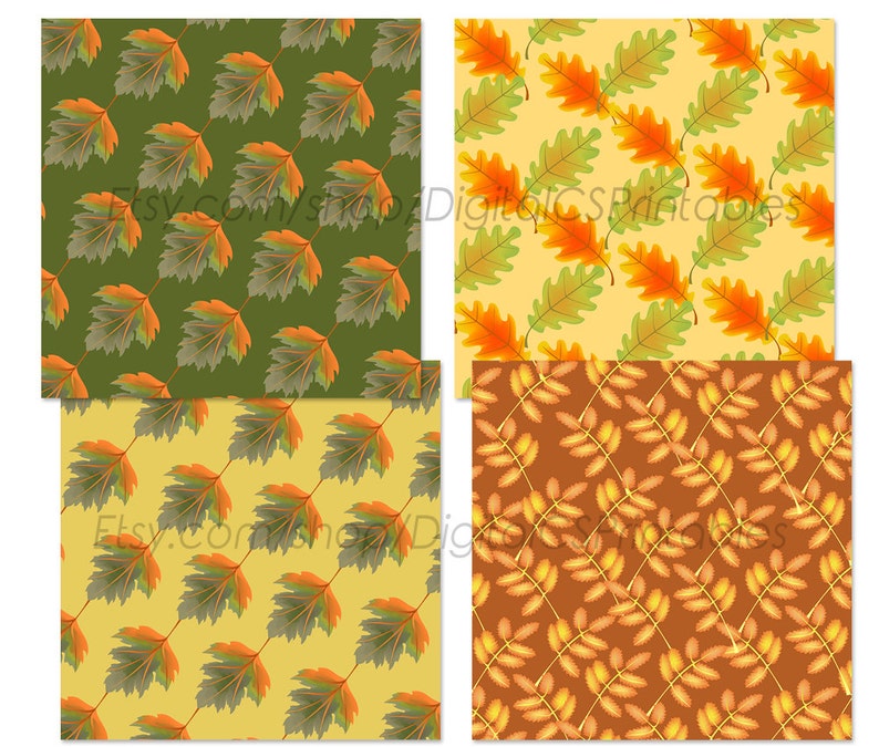 Fall Digital Paper Fall Printable Paper Commercial Use Autumn Leaves ...