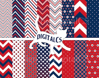 4th of July digital paper Independence day digital paper Patriotic red blue white Chevron digital paper red Memorial Day Commercial