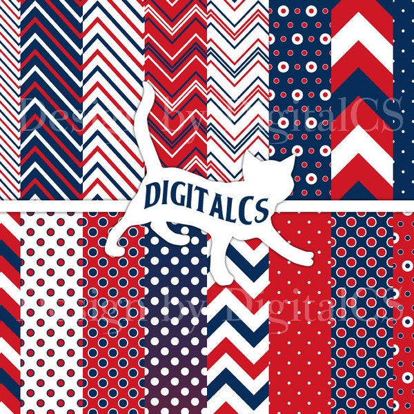 4th of July digital paper Independence day digital paper Patriotic red blue white Chevron digital paper red Memorial Day Commercial