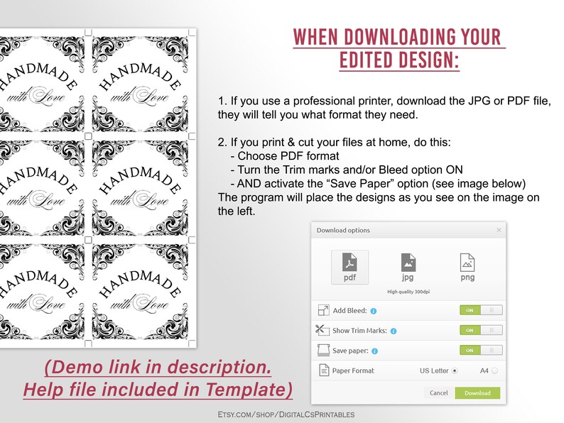 Editable Labels Printable Handmade With Love Tags Stickers Etsy