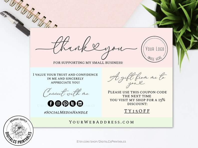 Editable Customer Appreciation Card Business Template Pastel Etsy