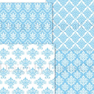 Baby blue digital paper Blue damask digital paper scrapbook paper printable paper Blue paper light blue damask Commercial use image 2