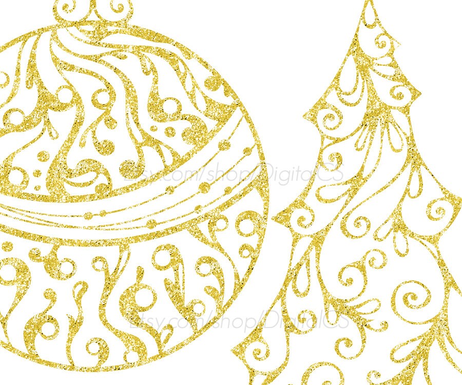 Christmas Clipart Gold Glitter Christmas Clipart Holiday Clipart Gold