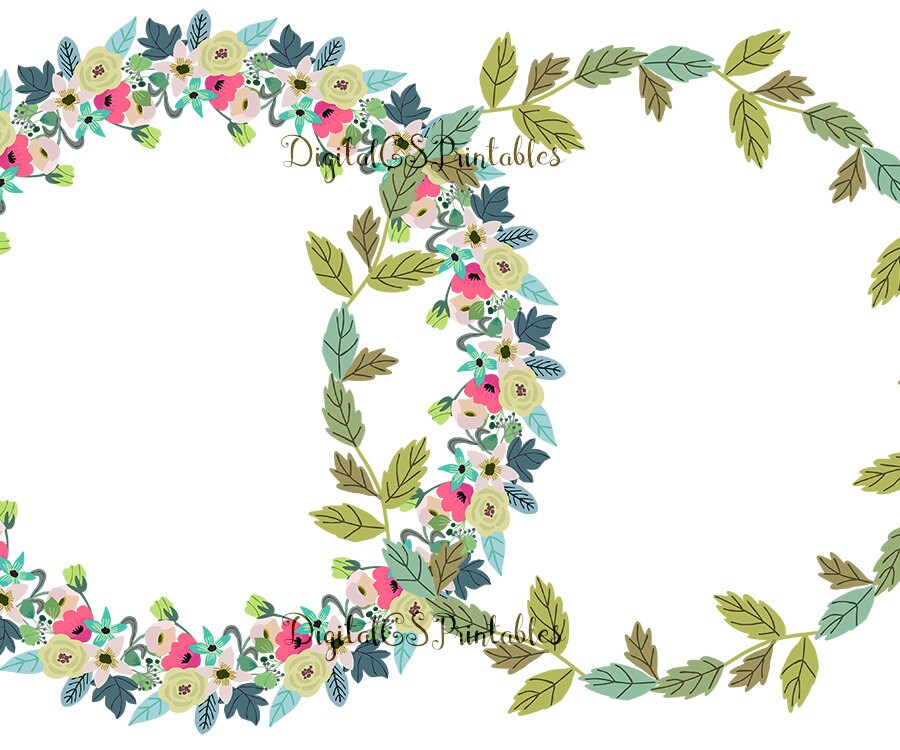 Floral Wreath Clipart Hand Drawn Clipart Digital Wreath Clip Art Hand