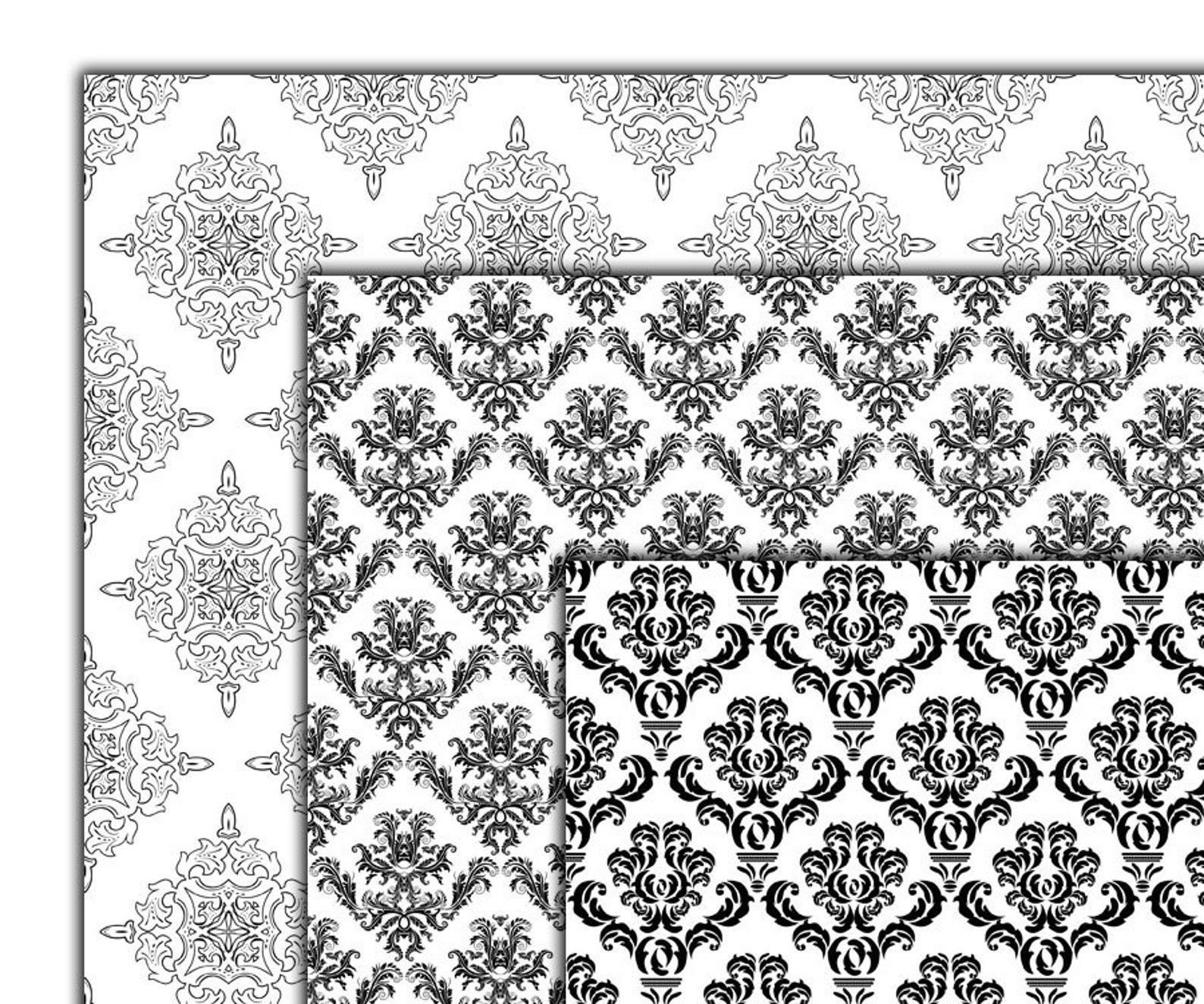 Damask Digital Paper Black and White Damask Paper 12x12 Scrapbook Paper