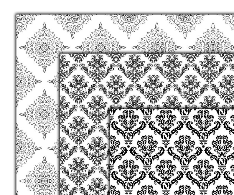 Damask digital paper Black and white damask paper 12x12 Etsy