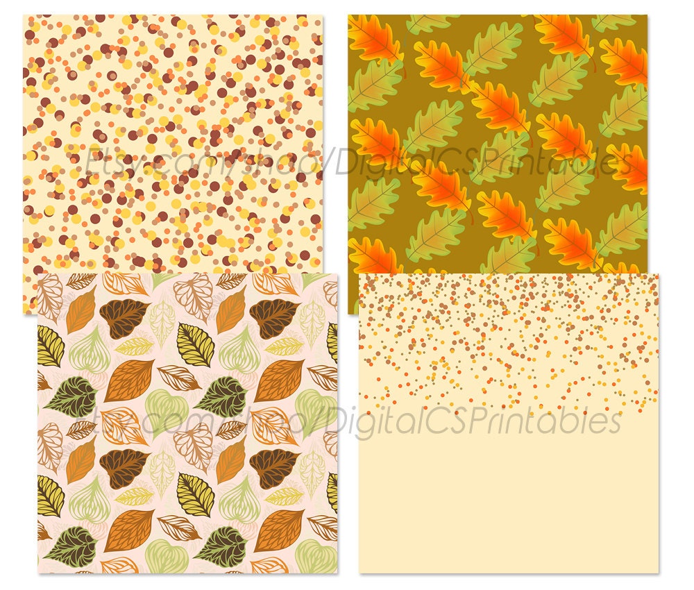 Fall Digital Paper Fall Printable Paper Commercial Use Autumn Leaves ...