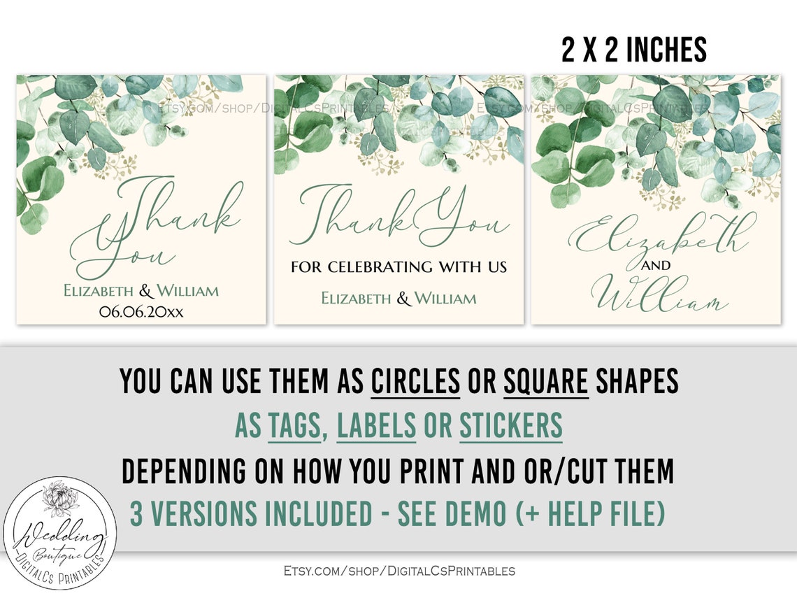 Eucalyptus Wedding Labels Printable Editable Tags Stickers | Etsy