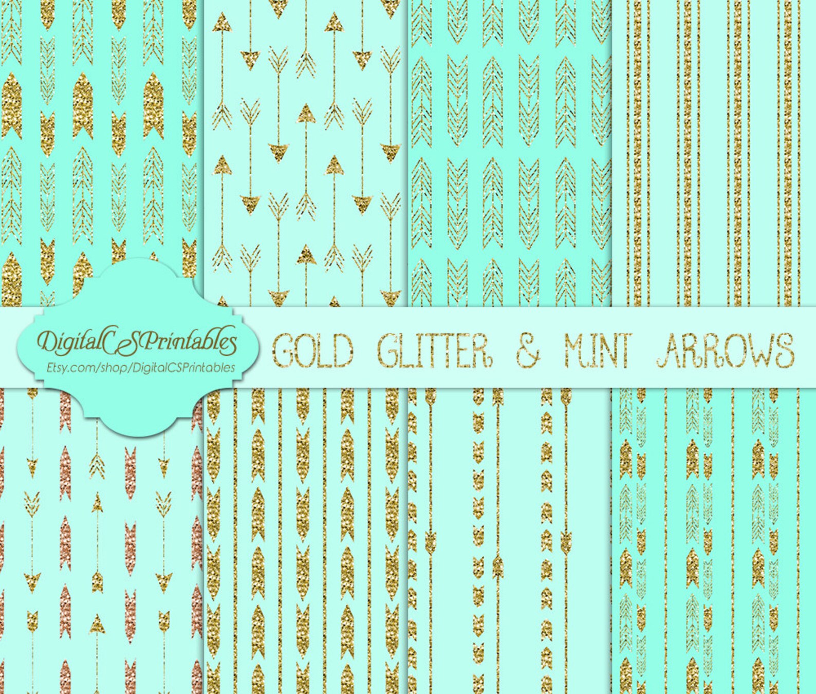Gold and Mint Arrow Digital Paper Arrow Tribal Digital Paper Etsy