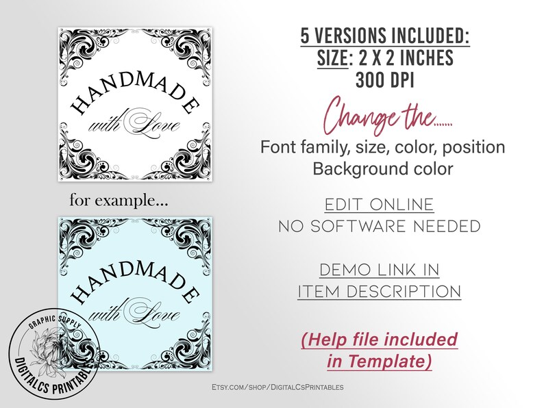 Editable Labels Printable Handmade With Love Tags Stickers - Etsy