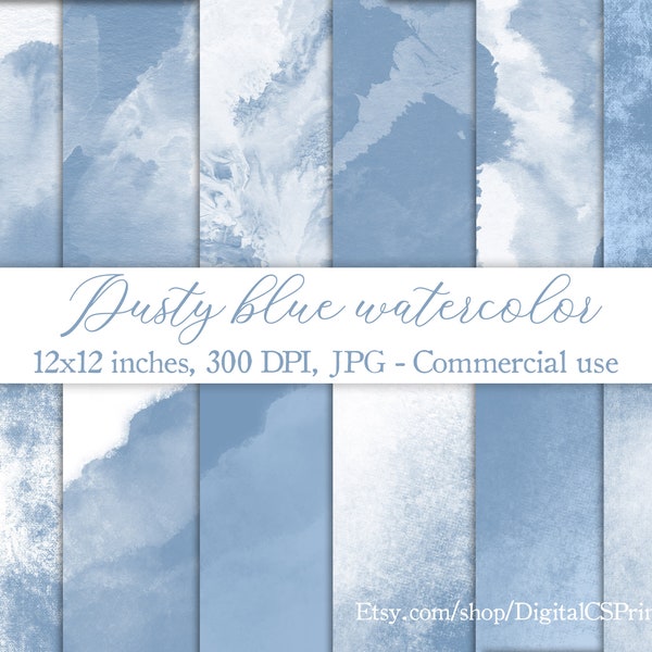 Dusty blue digital paper pastel Dusty blue watercolor papers Commercial use Watercolor texture watercolor paper light blue texture sky blue