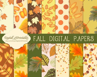 Fall digital paper fall Printable paper commercial use Autumn leaves pattern paper Leaf decor Autumn Digital scrapbooking paper