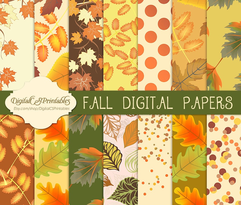 Fall Digital Paper Fall Printable Paper Commercial Use Autumn Leaves ...