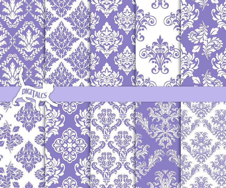 Purple Damask Digital Paper Scrapbook Paper Purple Printable Etsy