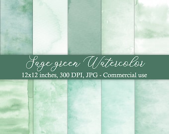 Sage green digital paper emerald green watercolor digital paper pack green Commercial use Watercolor texture watercolor paper green texture