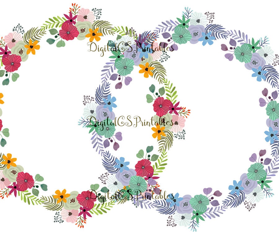 Floral Wreath Clipart Hand Drawn Clipart Digital Wreath Clip Art Hand