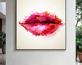 抽象的なキスリップキャンバスウォールアート、カラフルなリップ