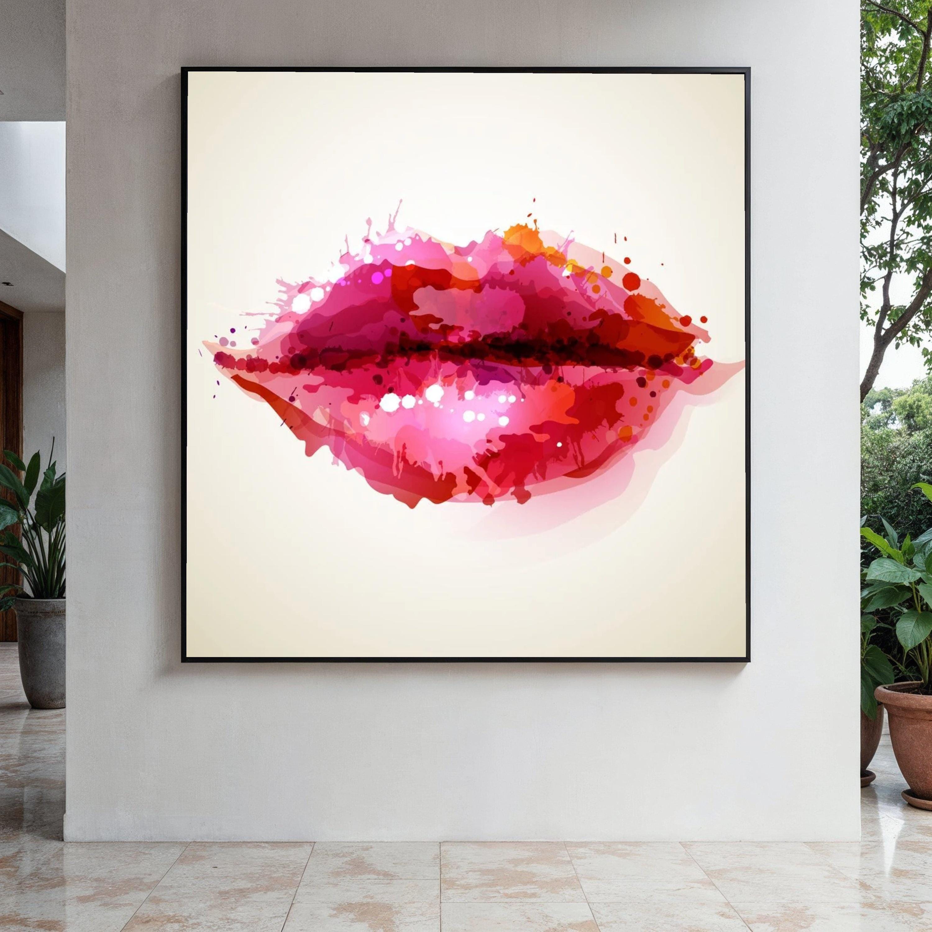 抽象的なキスリップキャンバスウォールアート、カラフルなリップ