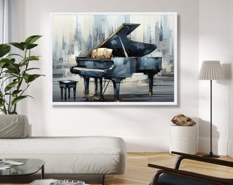 Elegante vleugel canvas muurkunst, moderne muziekkamer decor, artistiek instrument schilderij, hedendaags huis cadeau kunst, woondecoratie, afdrukken