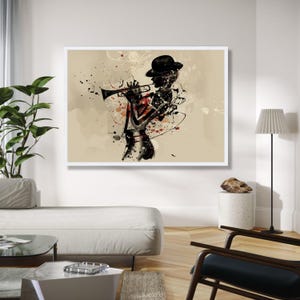 Jazz Musician Silhouette Canvas, Abstract Trumpet Player Wall Art, Music Lover Home Decor, Modern Artistic Gift Art, Home Decor, Print