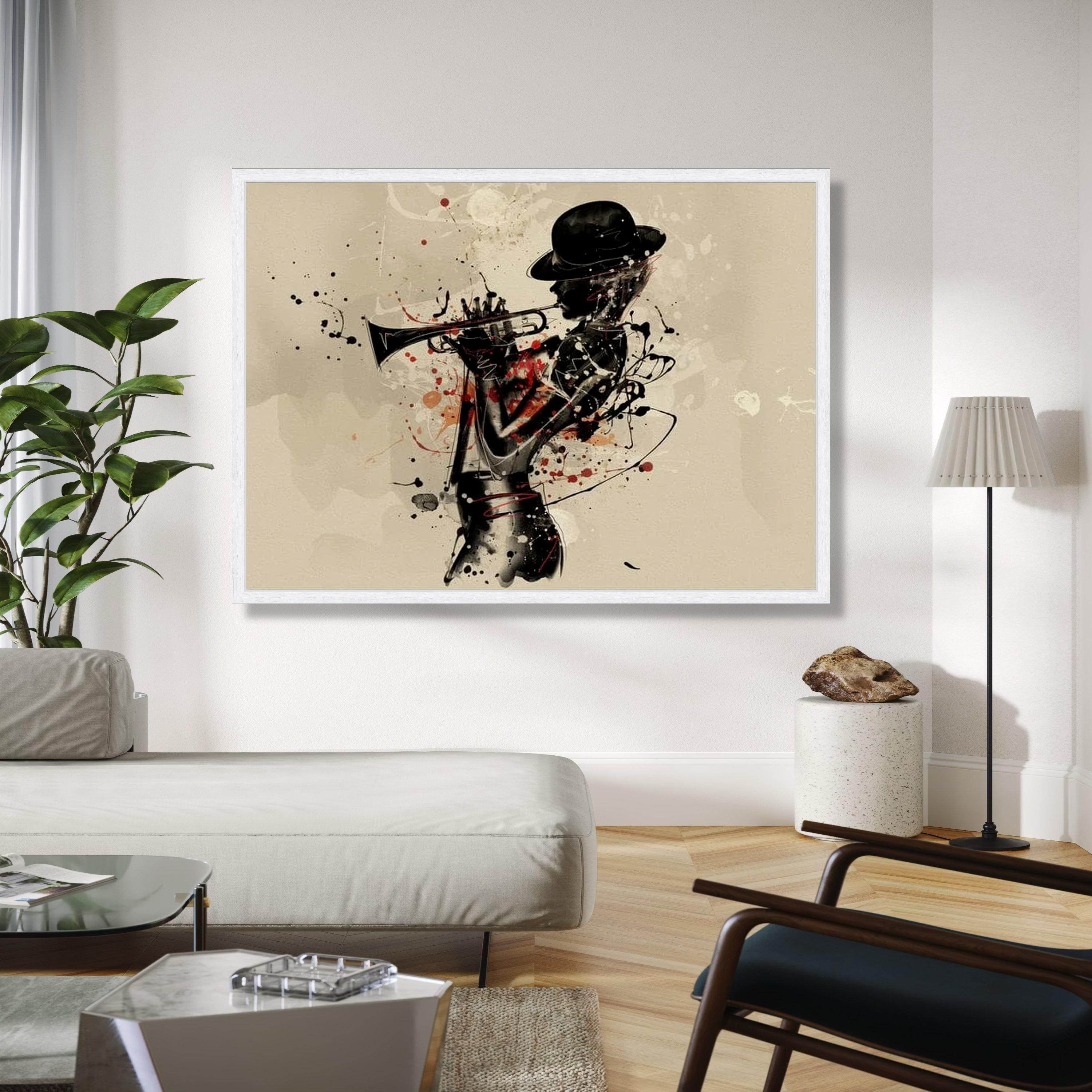 Jazz Musician Silhouette Canvas, Abstract Trumpet Player Wall Art