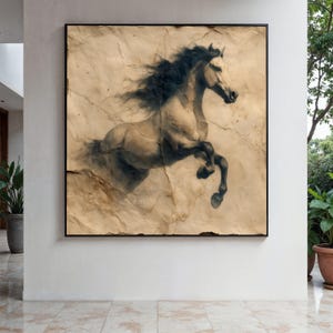 Vintage Style Rearing Horse Canvas, Antique Effect Wall Art, Equestrian Home Decor, Rustic Animal Canvas Gift Art, Home Decor, Print