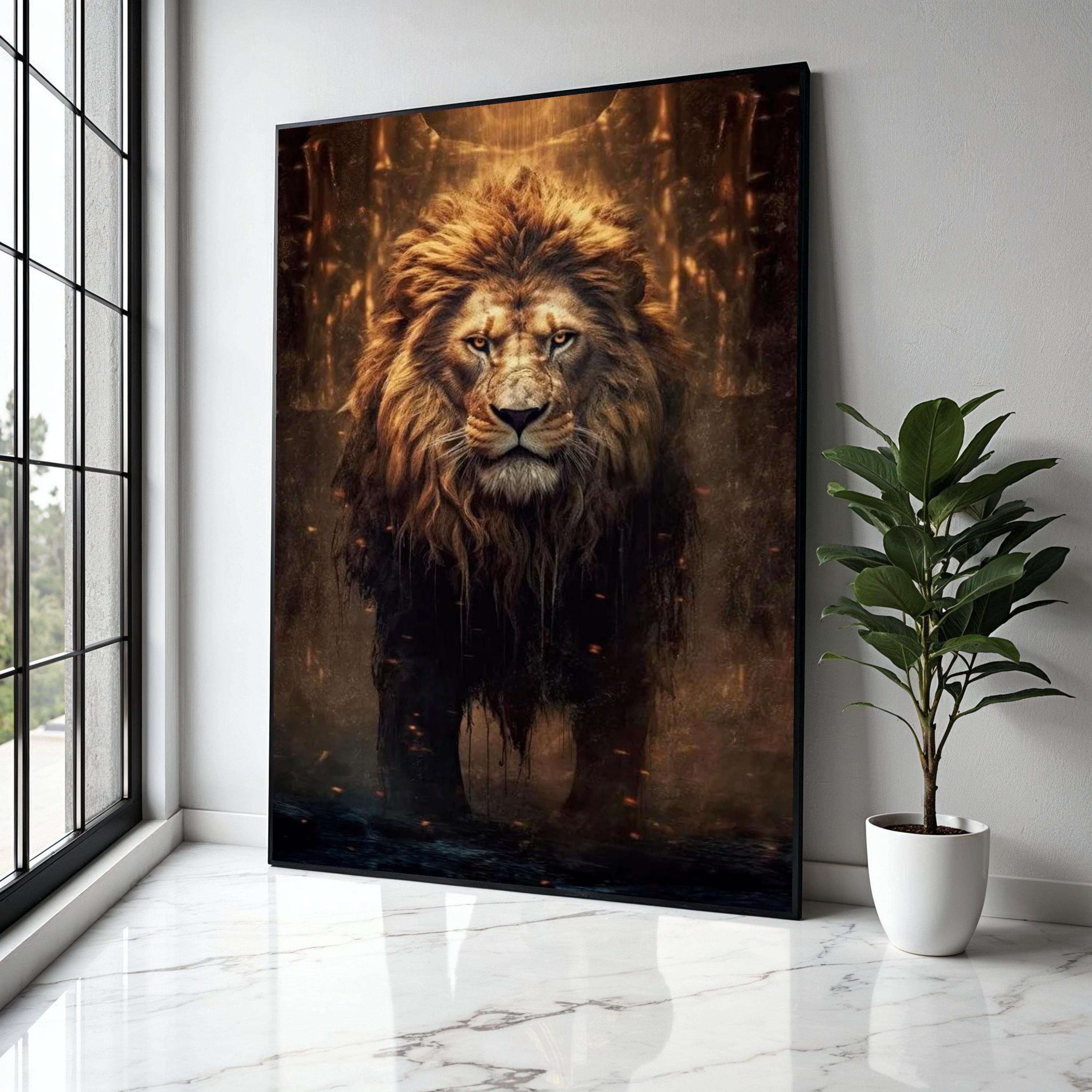 雄大なライオンのキャンバス、獰猛な野生動物のアート、アフリカの
