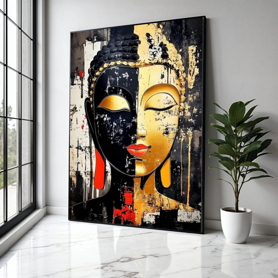 Modern Buddha Face Canvas Wall Art, Dual Tone Abstract Painting ...