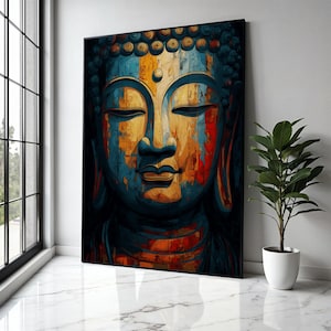 Tranquil Buddha Face Canvas, Abstract Meditation Wall Art, Spiritual Home Decor, Colorful Buddha Painting, Zen Gift Art, Home Decor, Print