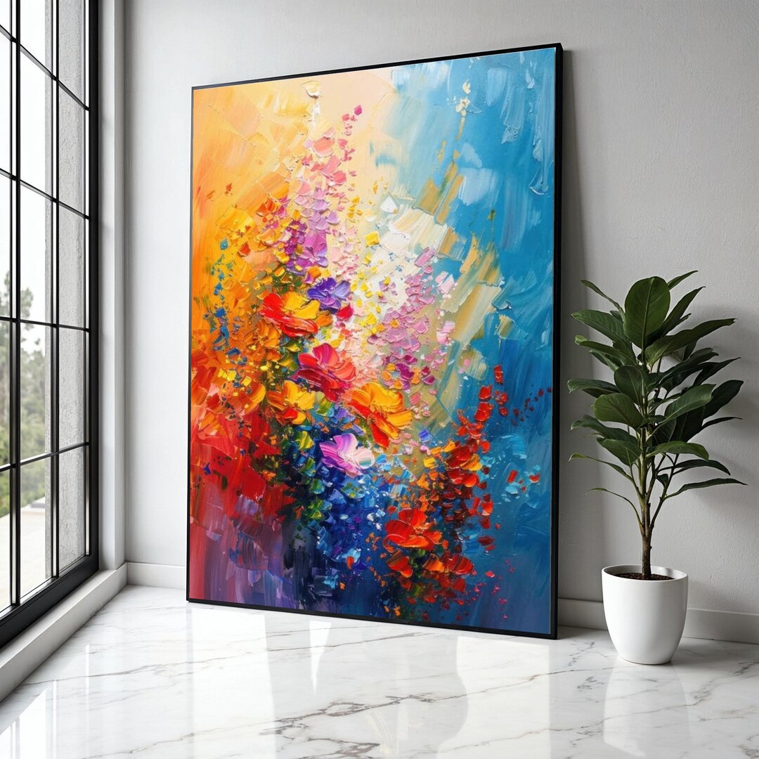 Vibrant Floral Explosion Canvas, Abstract Flower Wall Art, Colorful ...