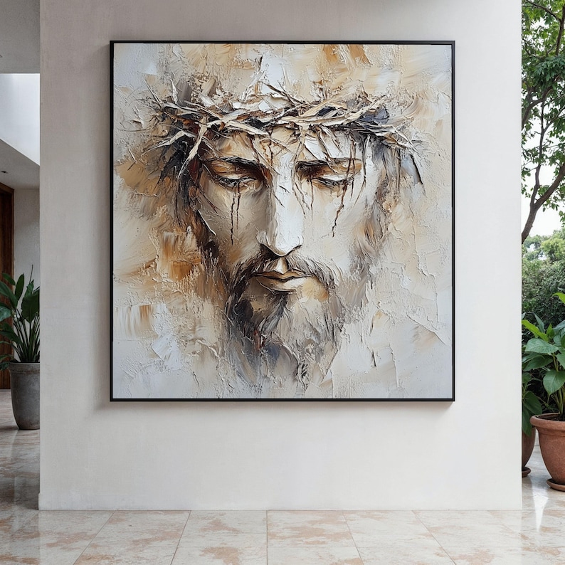 Jesus Christ Portrait Canvas, Crown of Thorns Wall Art, Religious ...