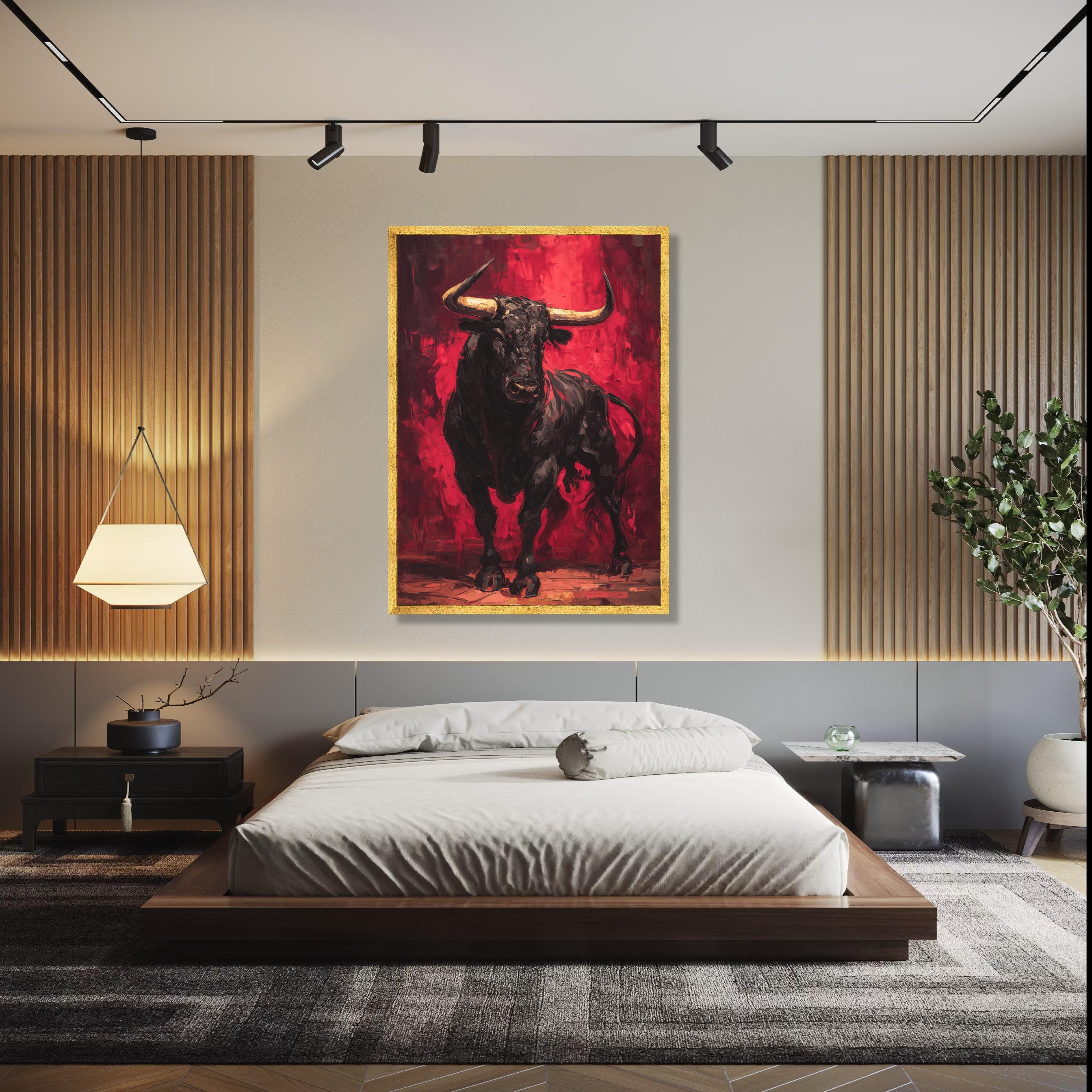 Quadro Su Tela Sechars Toro Da Combattimento – Arte Western Con Cornice Nera, 61x122 Cm, Pronto Da Appendere Per Casa O Ufficio - 4
