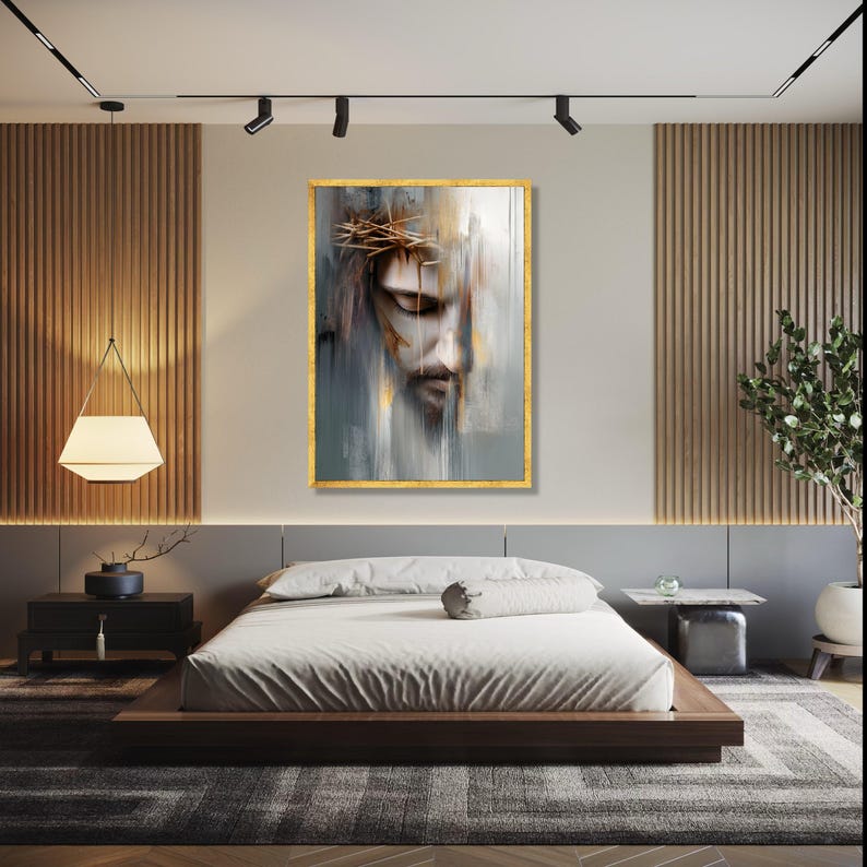 Abstract Jesus Face Canvas Wall Art, Crown of Thorns Painting ...