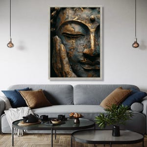 Serene Buddha Face Canvas Wall Art, Gold Leaf Meditation Decor ...