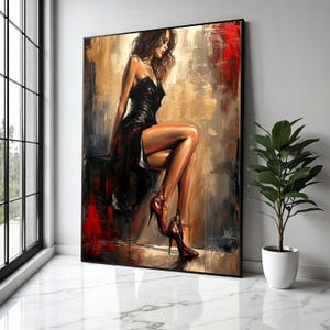 Elegant Woman in Black Dress Canvas, Sensual Female Portrait Art, Modern Glamour Wall Decor, Chic Home Gift Art, Home Decor, Print