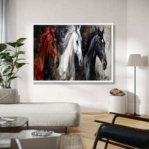 Majestic Trio Horses Canvas Wall Art, Running Horses Painting, Equestrian Home Decor, Wildlife Animal Canvas, Gift Art, Home Decor, Print