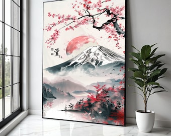 富士山の桜のキャンバスアート：日本の風景画 - Etsy 日本