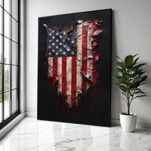Distressed American Flag Canvas Wall Art, Vintage USA Patriotic Canvas, Rustic Red White Blue Home Decor, Flag Gift Art, Home Decor, Print