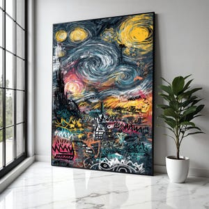 Urban Graffiti Art Canvas, Abstract Cityscape Wall Art, Modern Street Art Decor, Colorful Swirl Sky Canvas, Gift Art, Home Decor, Print