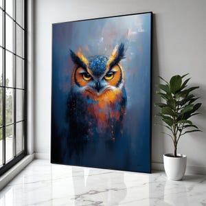 Fierce Abstract Owl Painting, Colorful Wildlife Canvas Wall Art, Modern Bird Portrait, Home Decoration Art, Gift Art, Home Decor, Print