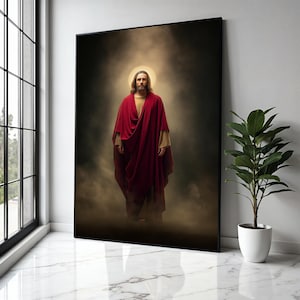 Sacred Jesus Christ Canvas, Spiritual Wall Art, Religious Home Decor, Halo Light Painting, Christian Inspiration Gift Art, Home Decor, Print
