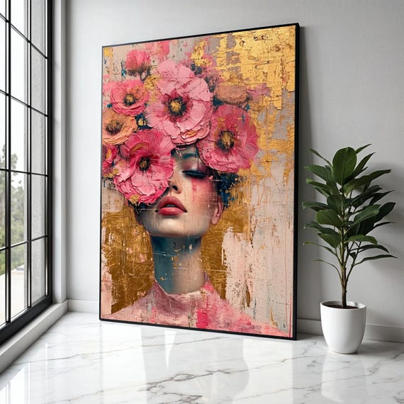 花の抽象画 ピンクとホワイト 送料無料 20%OFF】花言葉手描きの花の装飾画の質感抽象画レストラン