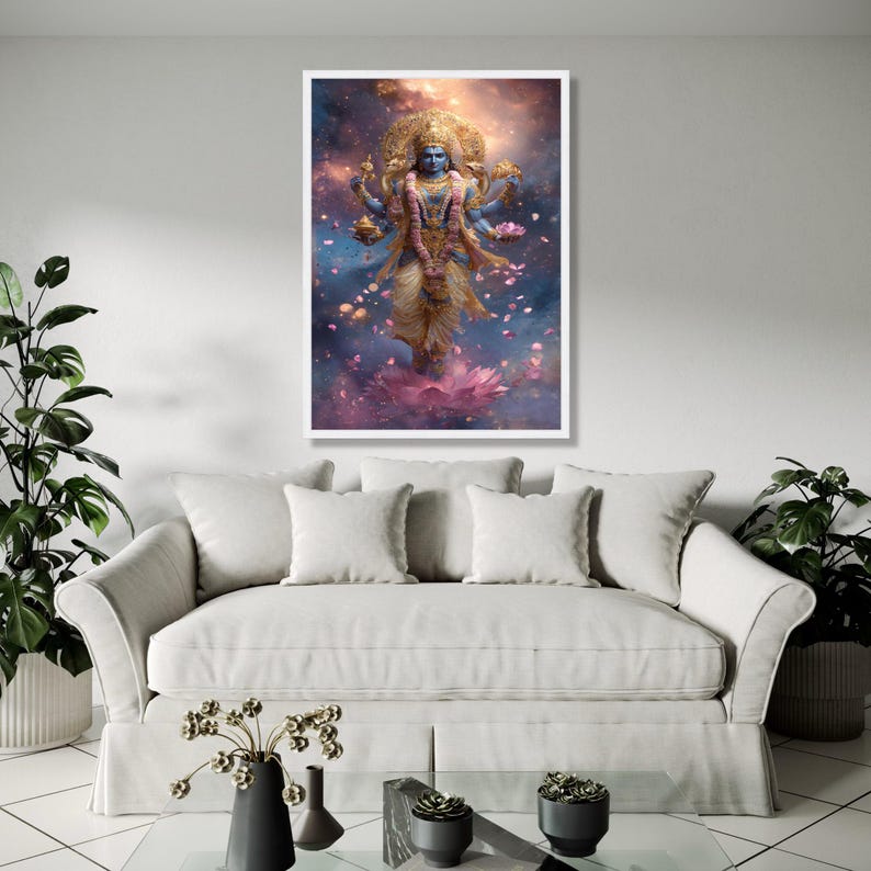 Divine Vishnu God Canvas Wall Art, Hindu Deity Painting, Spiritual ...
